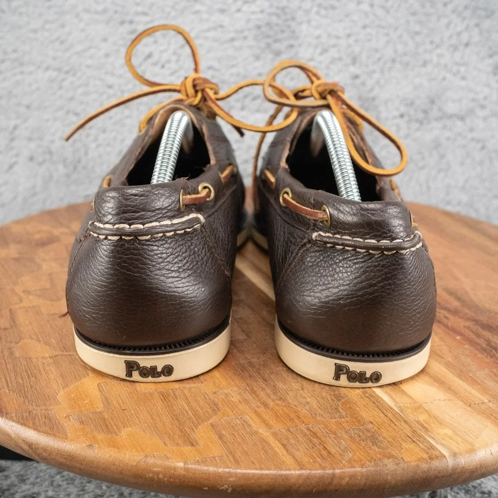 Polo Ralph Lauren Bienne‎ II Men's Brown Leather Slip-On Boat Shoes, Size 11 D